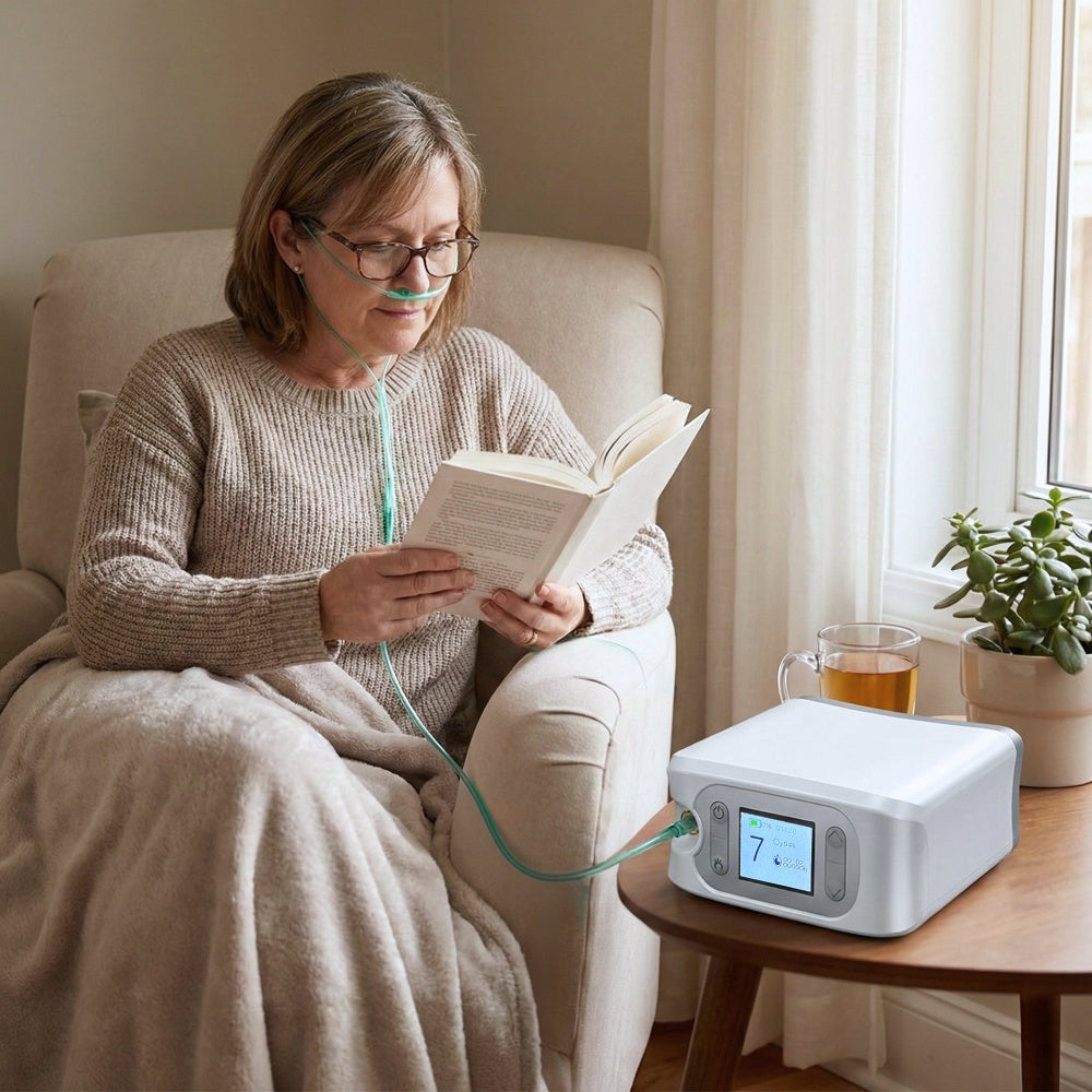 Advanced 1-7L/Min Oxygen Concentrator – AI Breath Detection, 90-94% Oxygen Purity