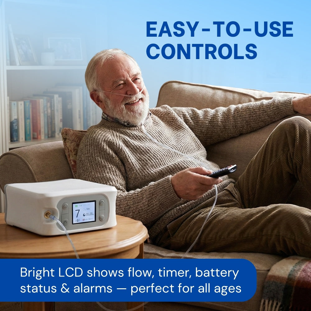 Advanced 1-7L/Min Oxygen Concentrator – AI Breath Detection, 90-94% Oxygen Purity