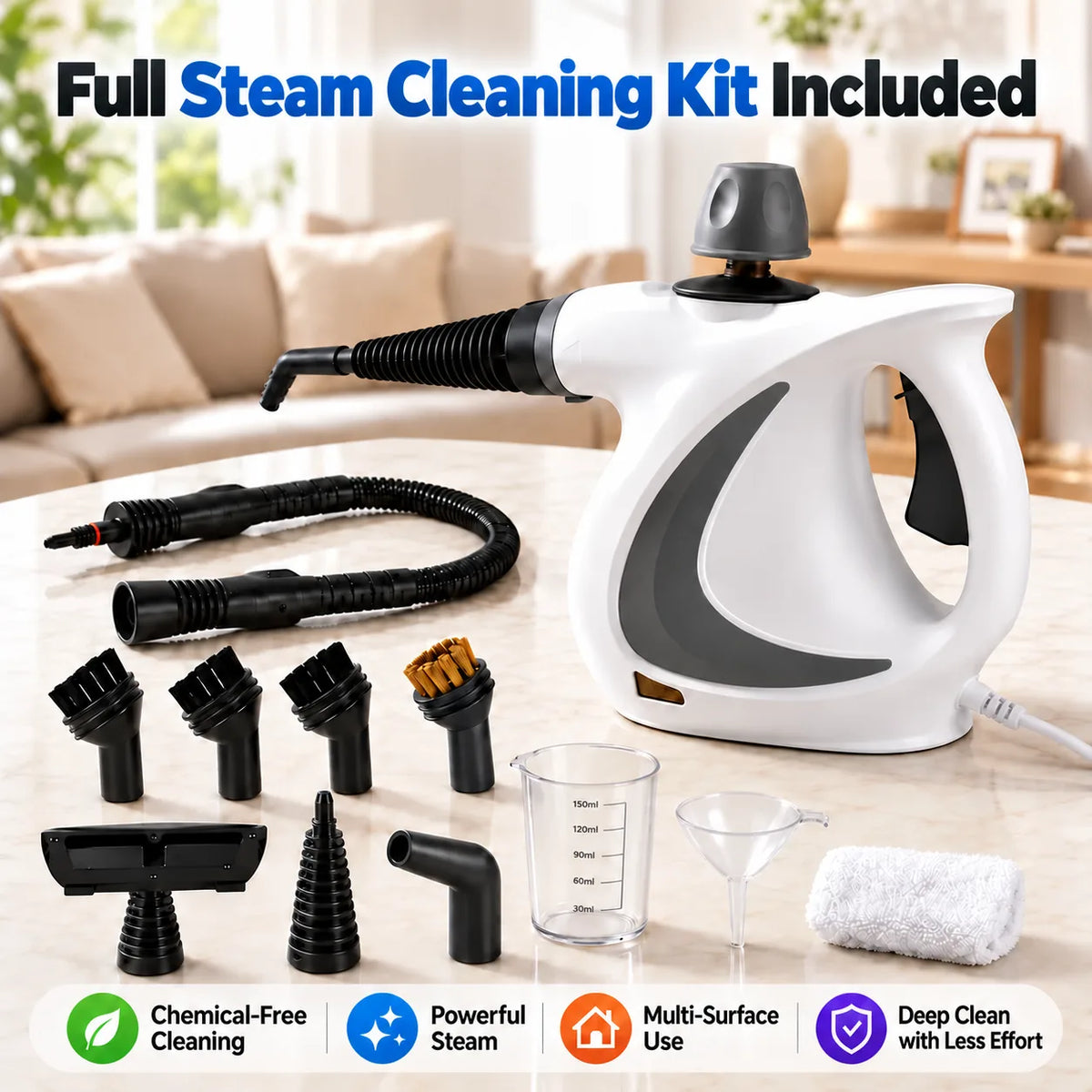 Handheld Steam Cleaner | Effortless, Powerful & Chemical-Free Deep Cleaning (12-Piece Kit)