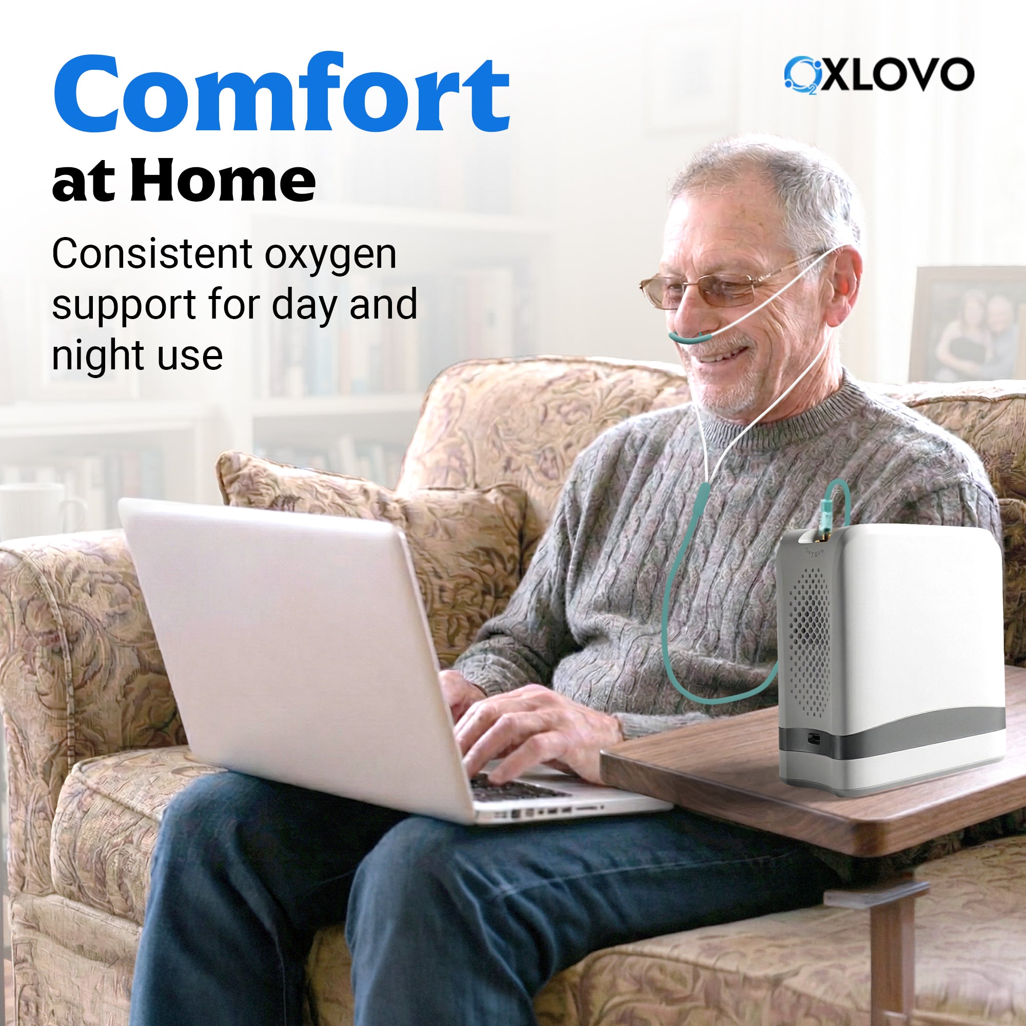 AI Powered Portable Oxygen Concentrator With Smart Pulse Flow | 1–7L Adjustable Oxygen Output | 90–94% Oxygen Purity