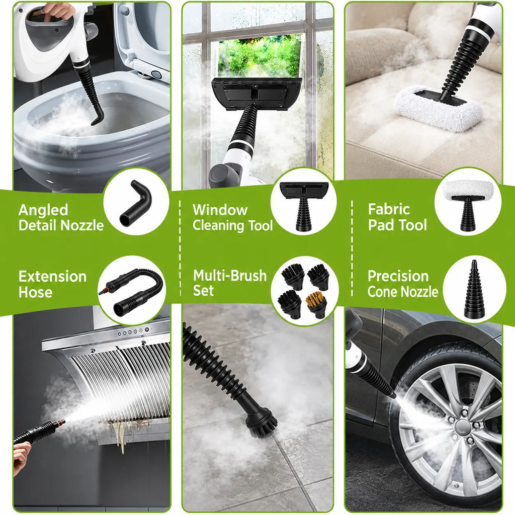 Handheld Steam Cleaner | Effortless, Powerful & Chemical-Free Deep Cleaning (12-Piece Kit)